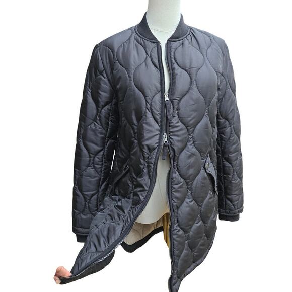 Anthropologie Avec Les Filles Women Black Quilted Longline Puffer Coat XS Bomber - Picture 8 of 12
